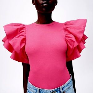 Zara Ruffled Body Suit in Pink Size L